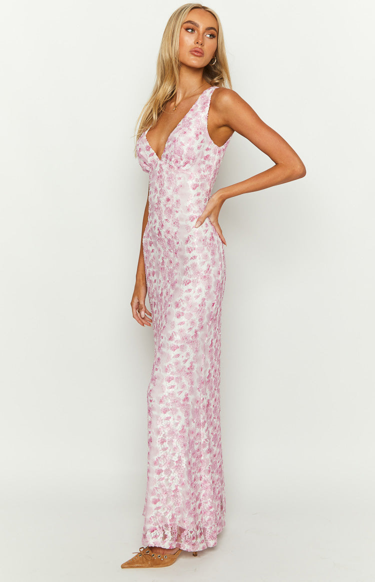 Farida - Pink Lace Maxi Dress