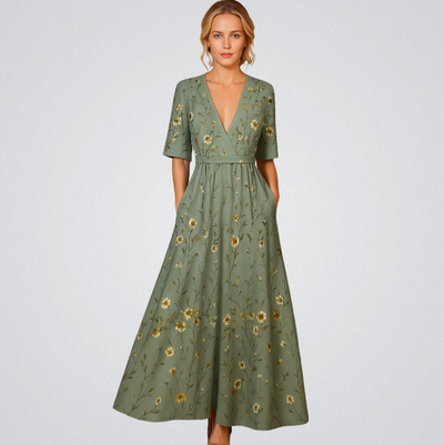 Elisa - Elegant Wrap Maxi Dress with Flowers