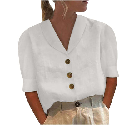 Retro-Chic Button-Up Blouse with Knotted Front