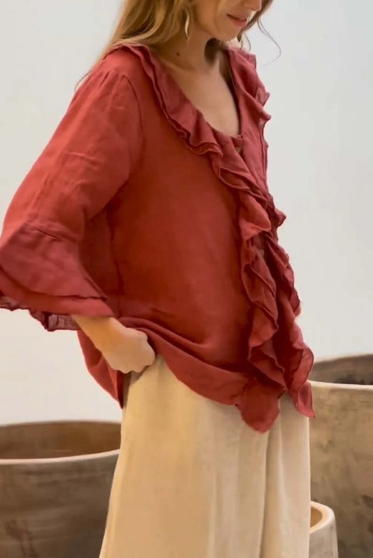 Primrose – Ruffle Front Tunic Blouse