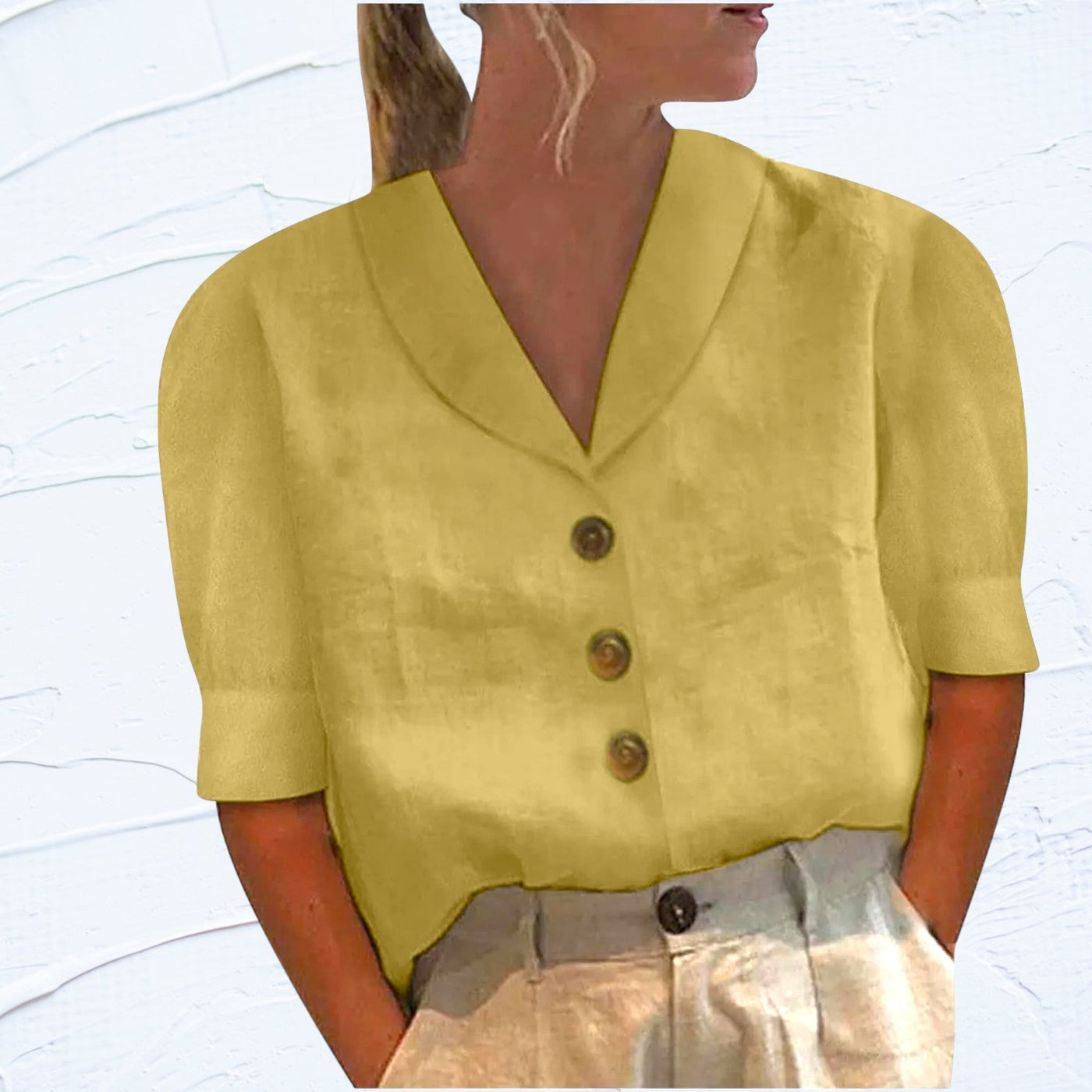 Retro-Chic Button-Up Blouse with Knotted Front