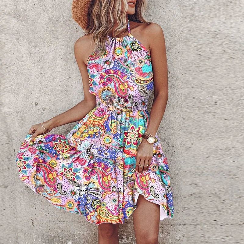 Marlowe - Colorful Bohemian V-Neck Midi Dress