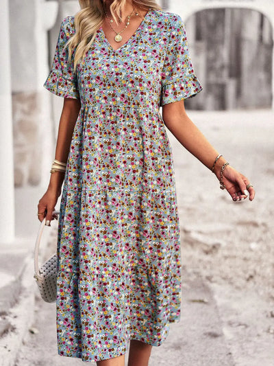 Layla™ - Elegant V Neck Printed Dress