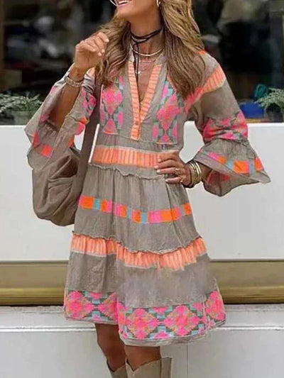 Kissia ~ Bohemian-Inspired Artistic Print Dress