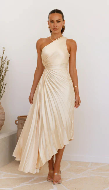 Sylviana - One Shoulder Pleated Midi Dress