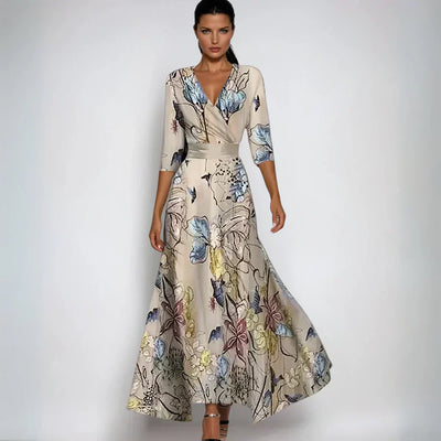 Elisa - Elegant Wrap Maxi Dress with Flowers