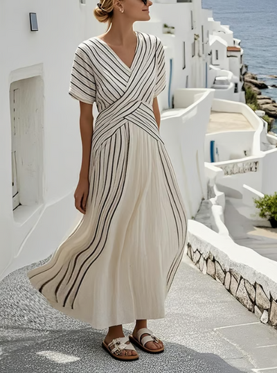 Elegant cross-waist linen dress