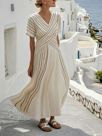 Elegant cross-waist linen dress