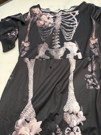 Women's Halloween Retro Anatomy Art And Flower Gothic Velvet Long Dress