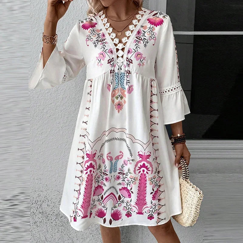 Kissia ~ Bohemian-Inspired Artistic Print Dress