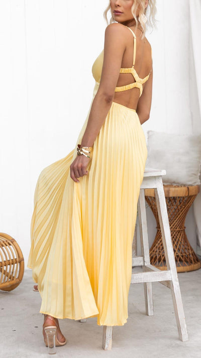 Jane | Elegant Pleated V-Neck Maxi Dress.