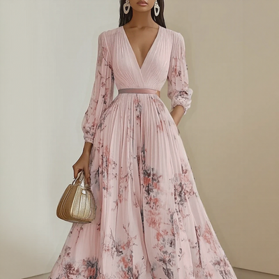 Roma-Elegant Pleated Maxi Dress