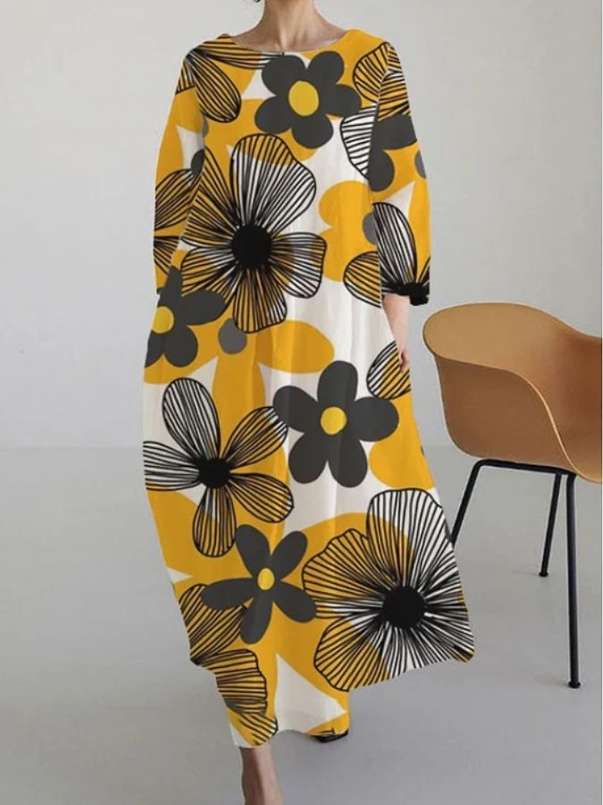 Vida - Chic Soft Round Neck Floral Print Dress