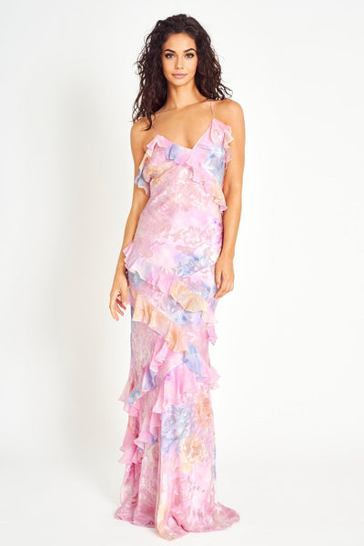 Luneth - Floral V-Neck Backless Maxi Dress