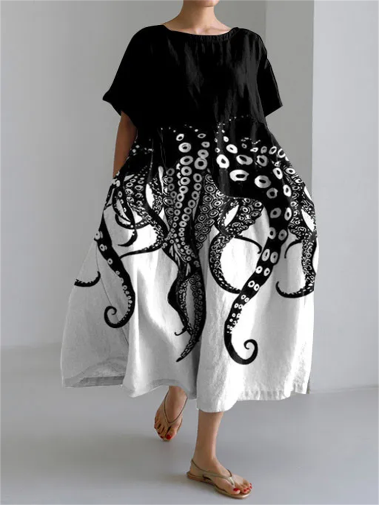 Yasmine - Chic Tentacle Print Short Sleeve Dress