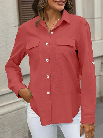 Athena - Cotton Shirt With Front Pockets