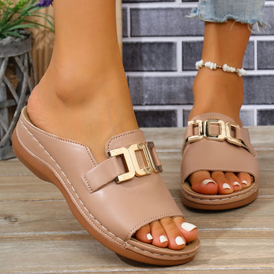 Kaia™ Gold Buckle Slide Sandals