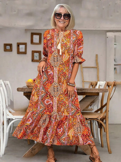 Mevelyn - Bohemian Paisley Tassel Tie Dress