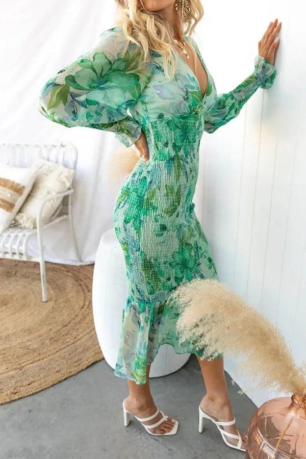 Isla - Midi Dress with Floral Ruffles