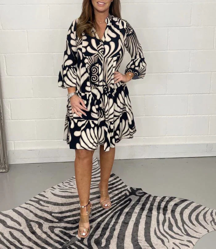 Fenella - Printed V Neck Midi Dress