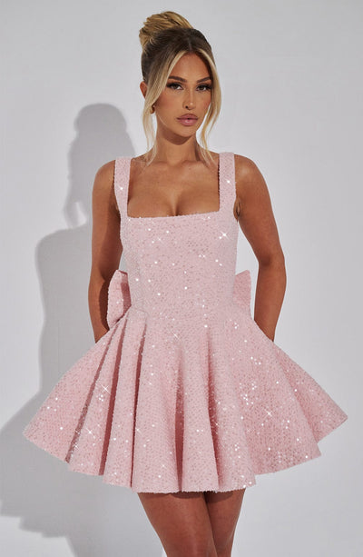 Yara - Sequins Bow Backless Mini Dress