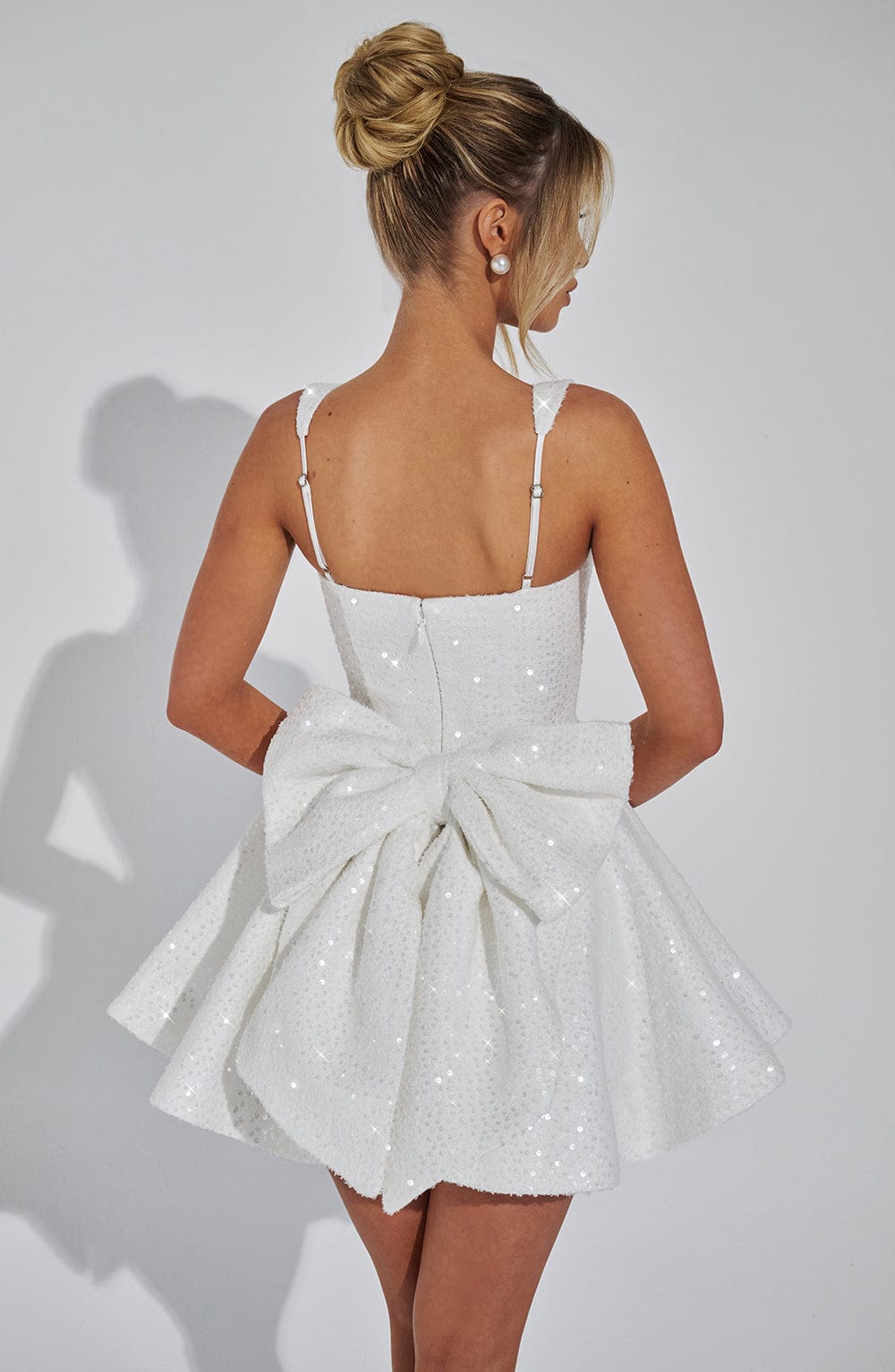 Yara - Sequins Bow Backless Mini Dress