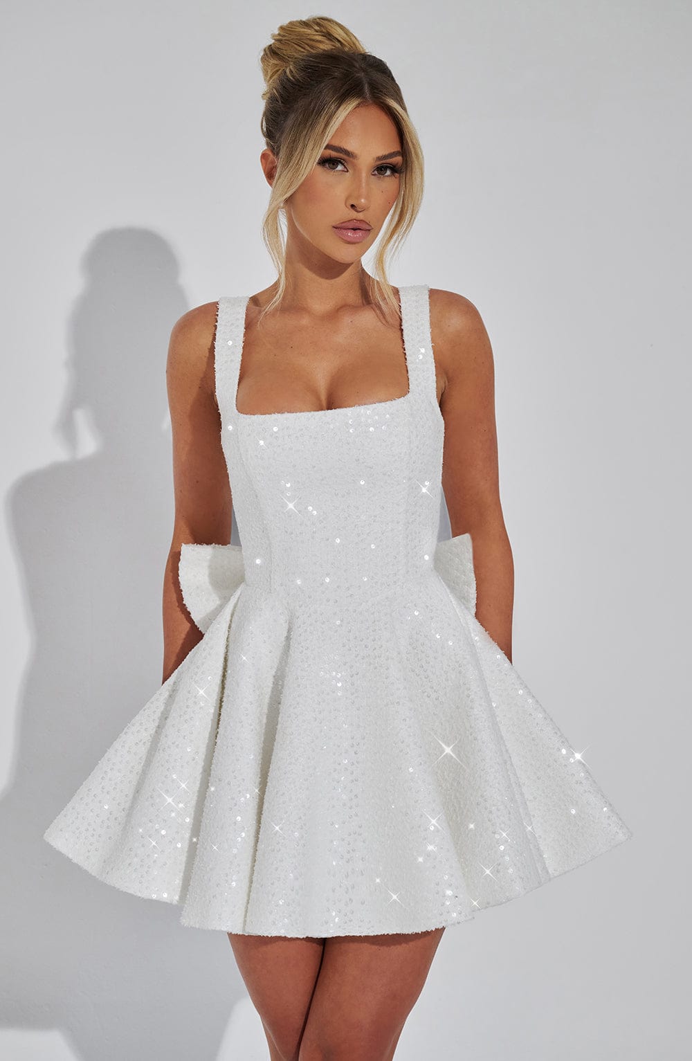 Yara - Sequins Bow Backless Mini Dress