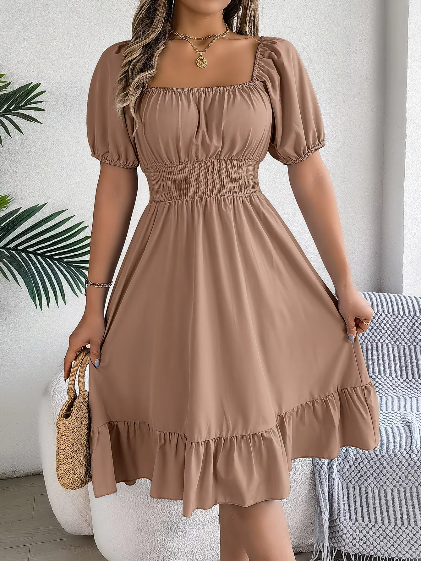 Riley™ - Stylish Short Sleeve V Neck Linen Dress