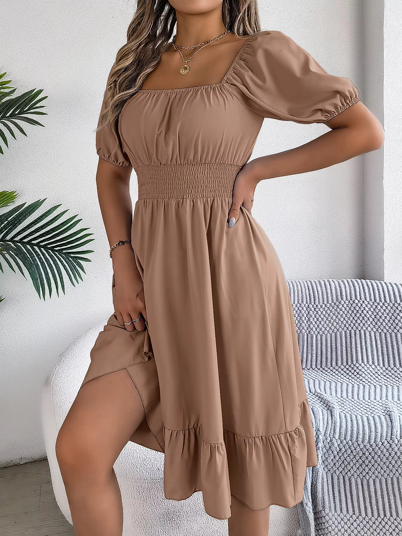 Riley™ - Stylish Short Sleeve V Neck Linen Dress