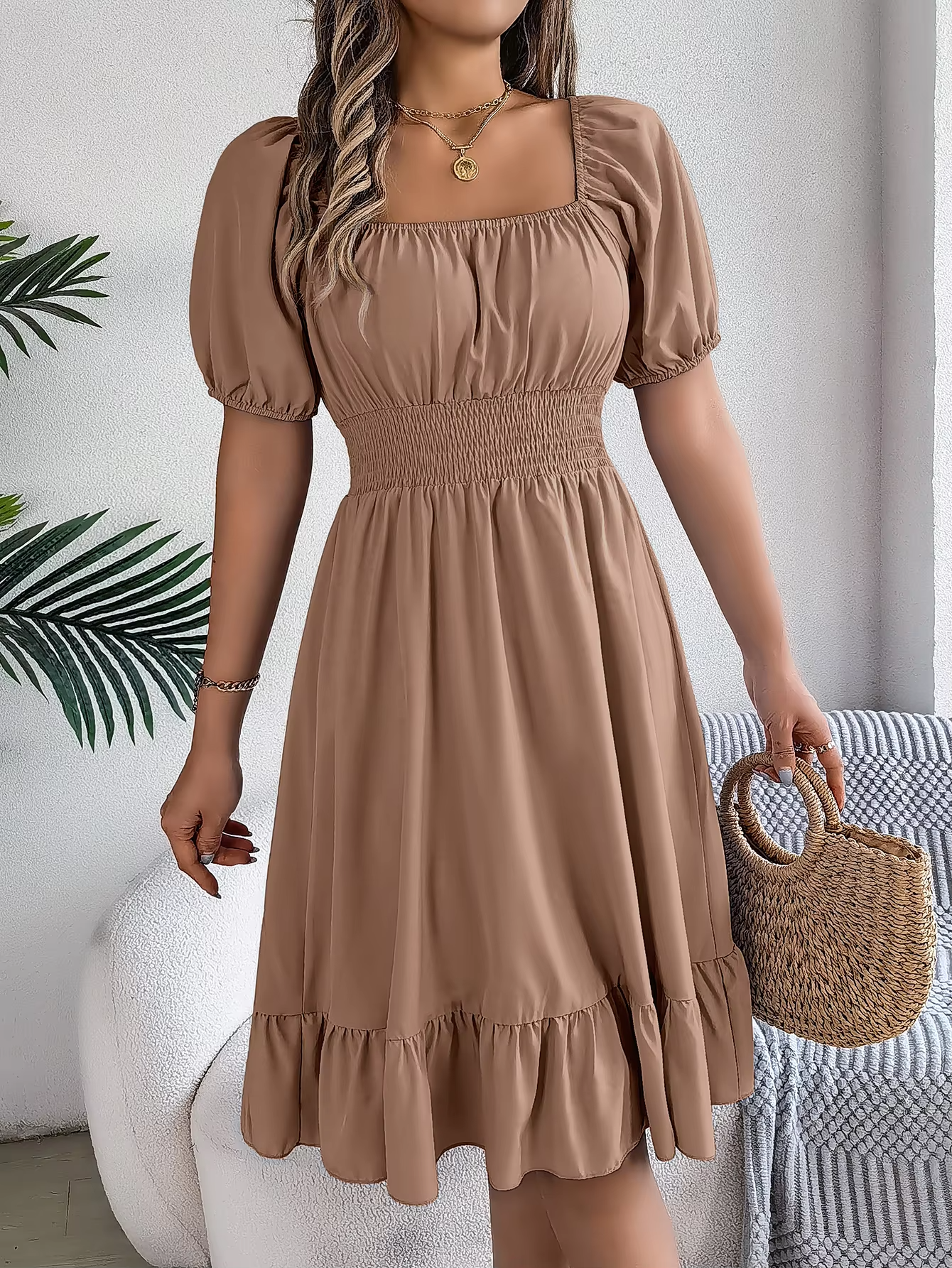 Riley™ - Stylish Short Sleeve V Neck Linen Dress
