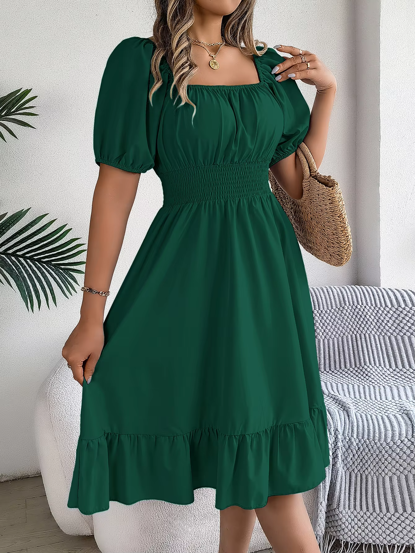 Riley™ - Stylish Short Sleeve V Neck Linen Dress