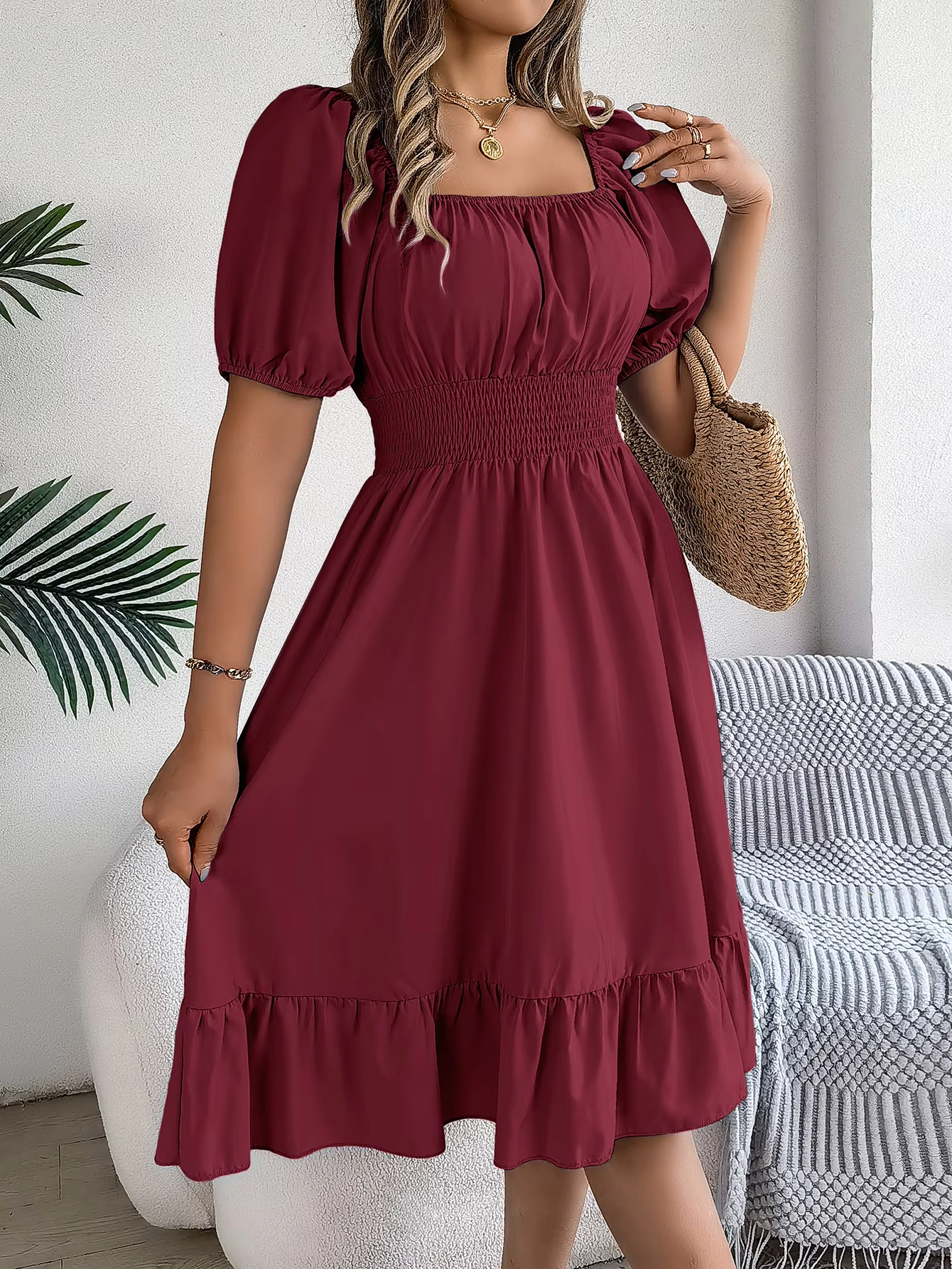 Riley™ - Stylish Short Sleeve V Neck Linen Dress