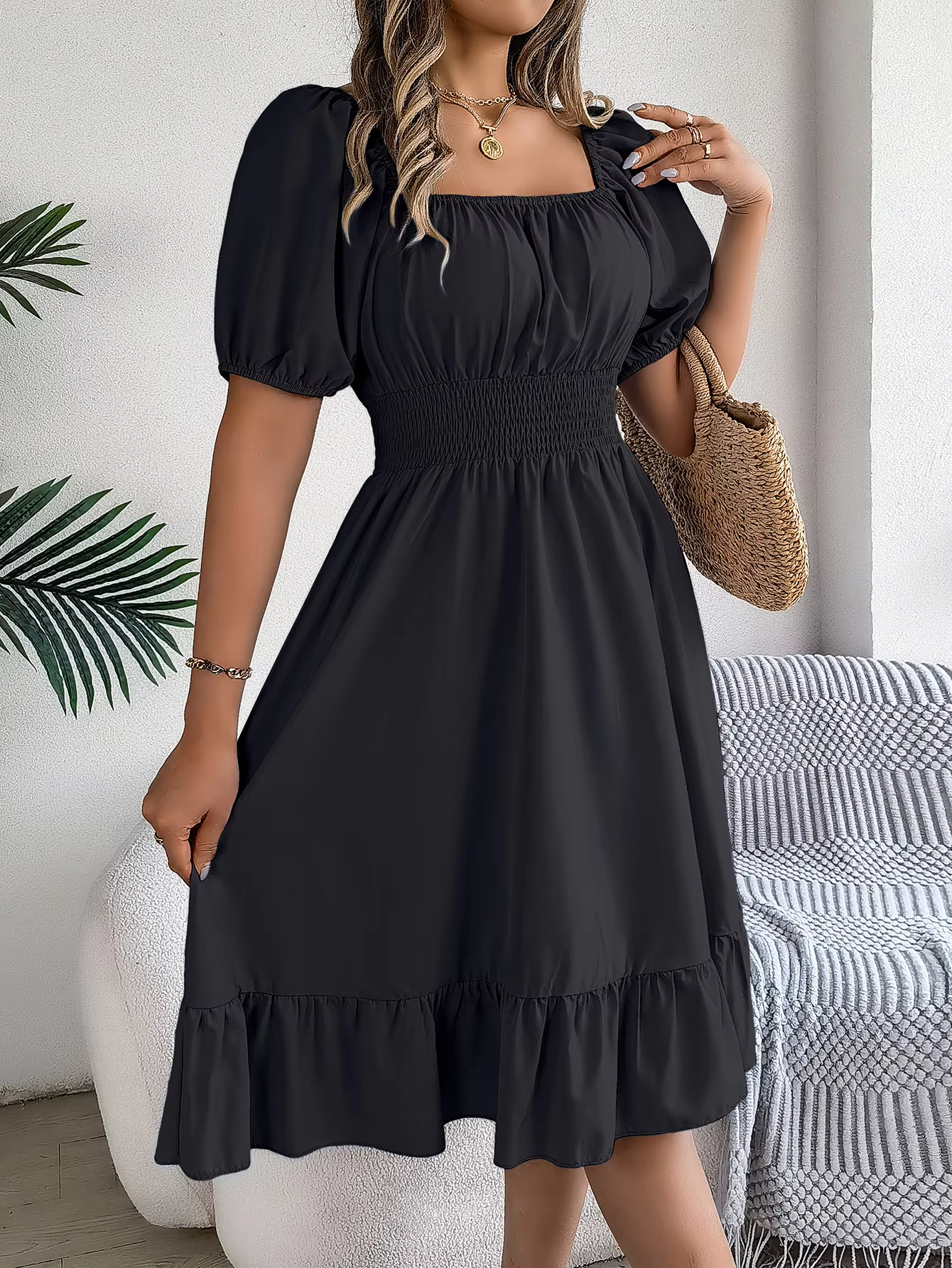 Riley™ - Stylish Short Sleeve V Neck Linen Dress