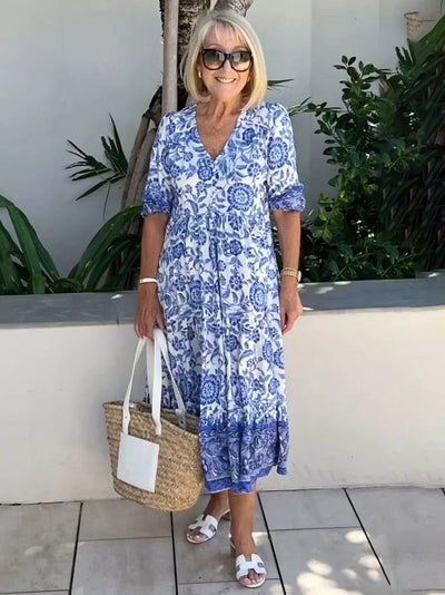 Lilara - Boho Deep V Neck Floral Dress