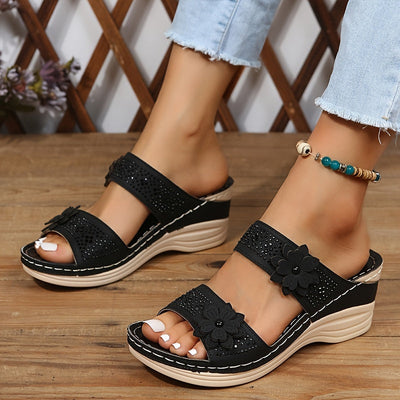 Delor Floral Wedge Slides