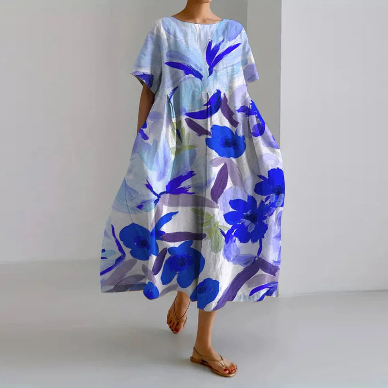 Wren - Elegant Fresh Flower Print Flowy Dress