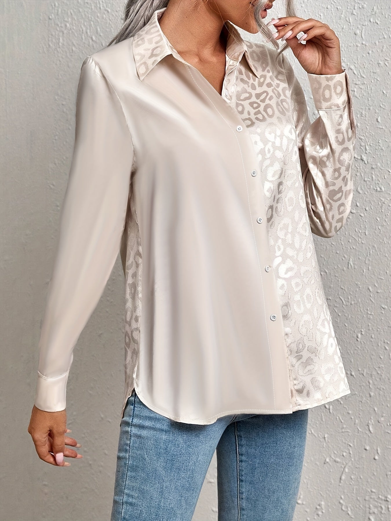 Gwendolyn - Leopard Print Jacquard Two-Tone Satin Button-Up Shirt