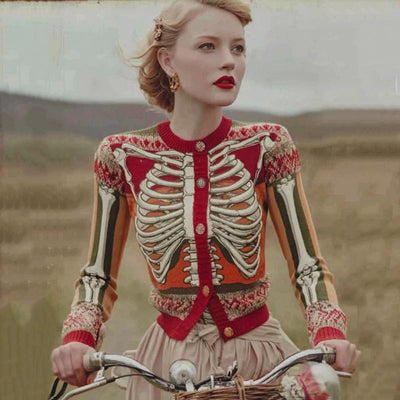 Vintage Halloween Anatomy Art Chunky Knitted Cardigan