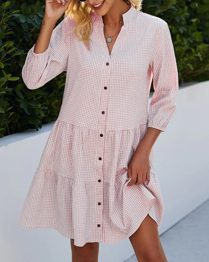 Lily | Check Button Flare Dress