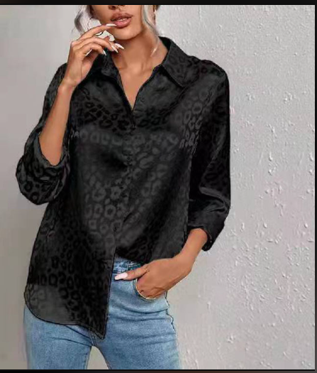 Gwendolyn - Leopard Print Jacquard Two-Tone Satin Button-Up Shirt