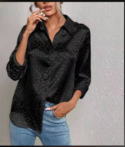 Gwendolyn - Leopard Print Jacquard Two-Tone Satin Button-Up Shirt