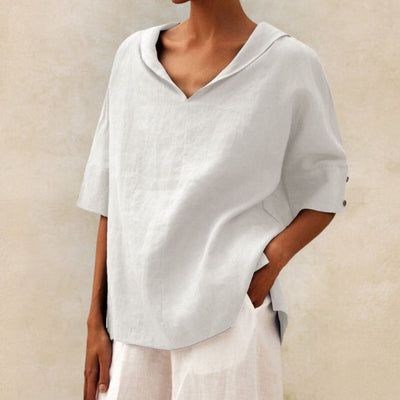 YLVIE CLASSIC LINEN BLOUSE WITH V-NECK