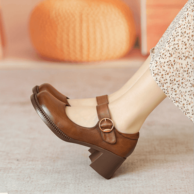 Verity - Classic Vintage Leather Round Toe Shoes