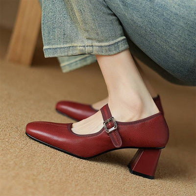 Saffron - Trendy French Style Chunky Heel Shoes