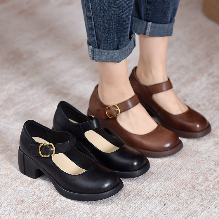 Verity - Classic Vintage Leather Round Toe Shoes