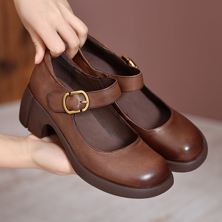 Verity - Classic Vintage Leather Round Toe Shoes