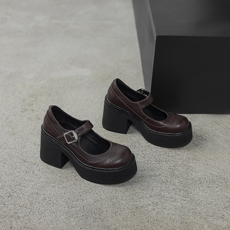 Verena - Stylish Leather Mary Janes Chunky Platform Shoes