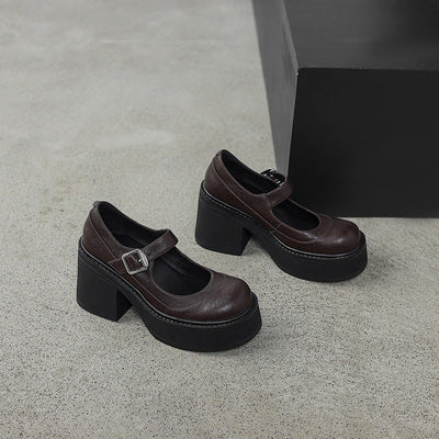 Verena - Stylish Leather Mary Janes Chunky Platform Shoes