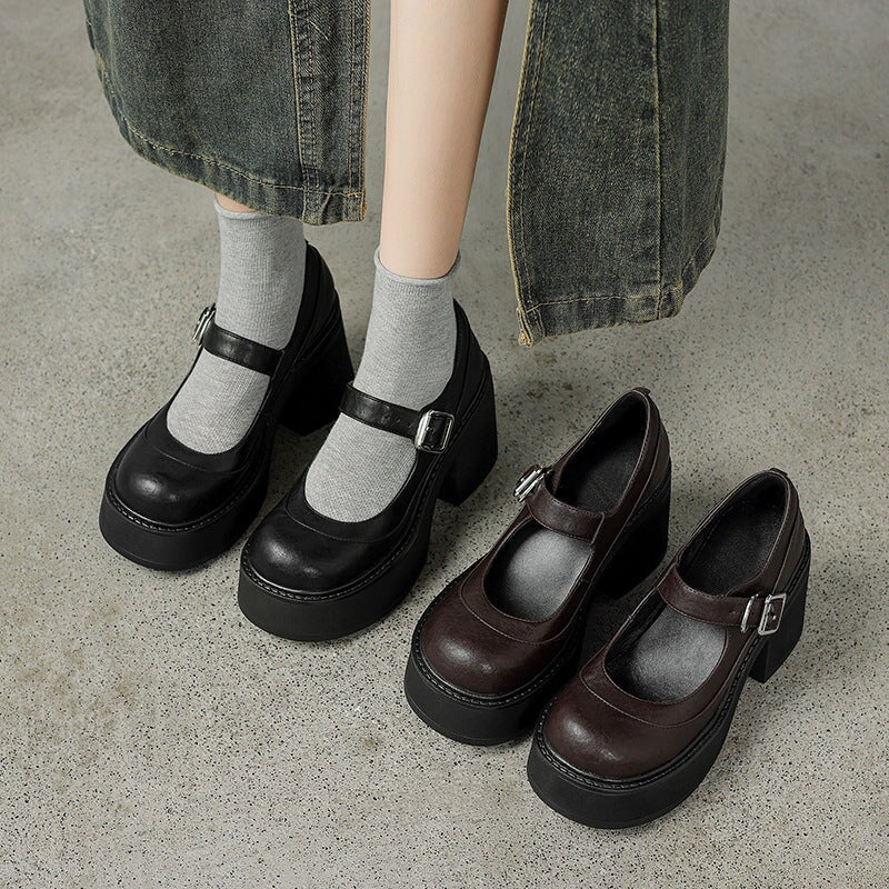 Verena - Stylish Leather Mary Janes Chunky Platform Shoes