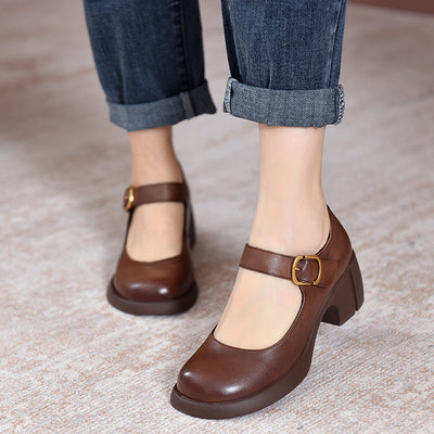 Verity - Classic Vintage Leather Round Toe Shoes